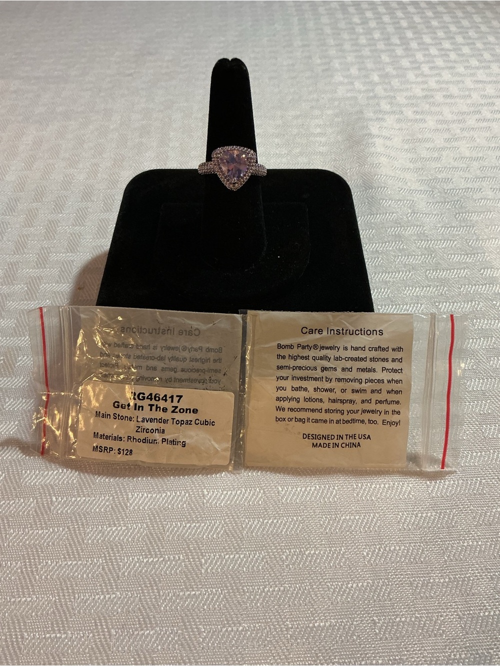 Bomb Party “Get In The Zone” Lavender Topaz Cubic Zirconia Rhodium Plated Rin